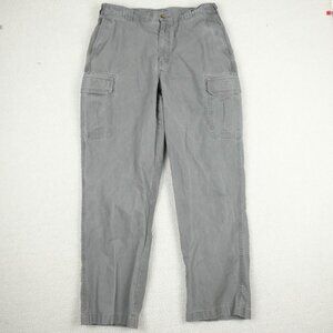 LL Bean Cargo Pants Mens 36x32 Gray Heavyweight Cotton Workwear Elastic Waist